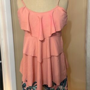 Peach/green palm Tiered Ruffle Tankini
